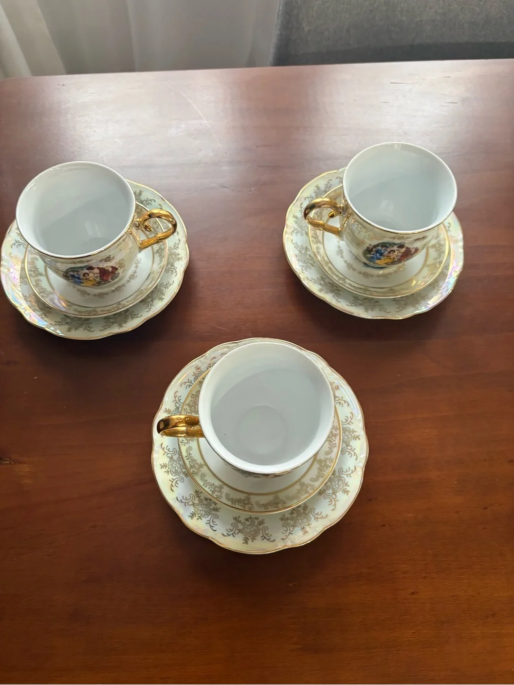 Czech Republic porcelain teacups saucers  9pc Victorian Art Nouveau Madonna set
